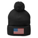 American Flag Pom-Pom Beanie