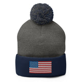 American Flag Pom-Pom Beanie